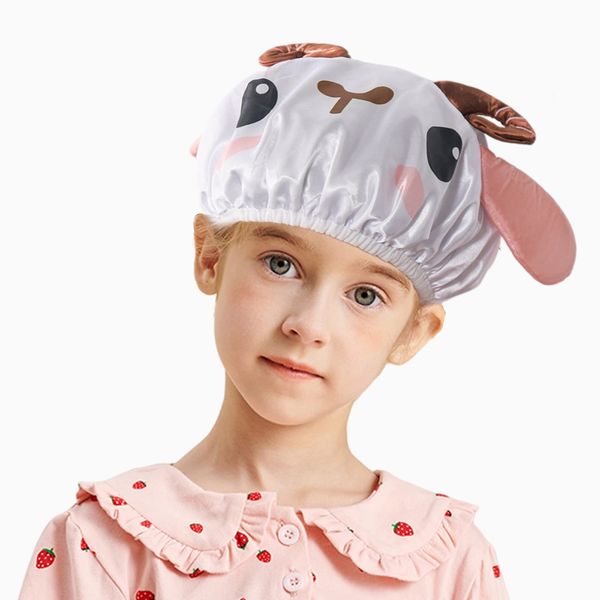 JK Home Kids Shower Cap, Double-Layer Waterproof Reusable Elastic Animal Bathing Shower Hat, Fun Cute Cartoon Bath Caps for Boy Girls