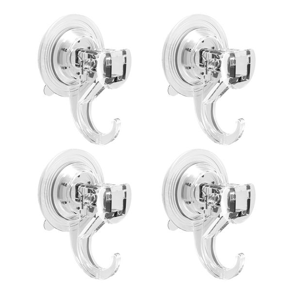 Quntis Suction Hooks 4 Packs, Powerful Push and Lock Vacuum Multi-Purpose Suction Shower Hooks Wreath Hanger Strong Absorption Suction Cup Holds Up to 3kg Transparent for Kitchen Bathroom Door Window