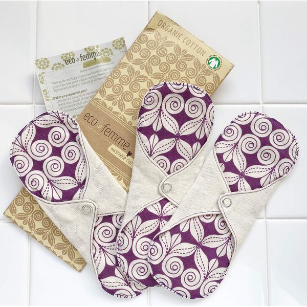 3 Piece Light Day Set South Indian Eco Femme Cloth Napkins Washable Organic Cotton (Unbleached) Non-Waterproof 3 Layers Flannel Inside