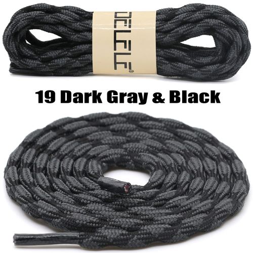 DELELE 2 Pair Round Wave Shape Non Slip Heavy Duty and Durable Outdoor Climbing Shoelaces Dark Gray&Black Hiking Shoe Laces Shoestrings-47 inch