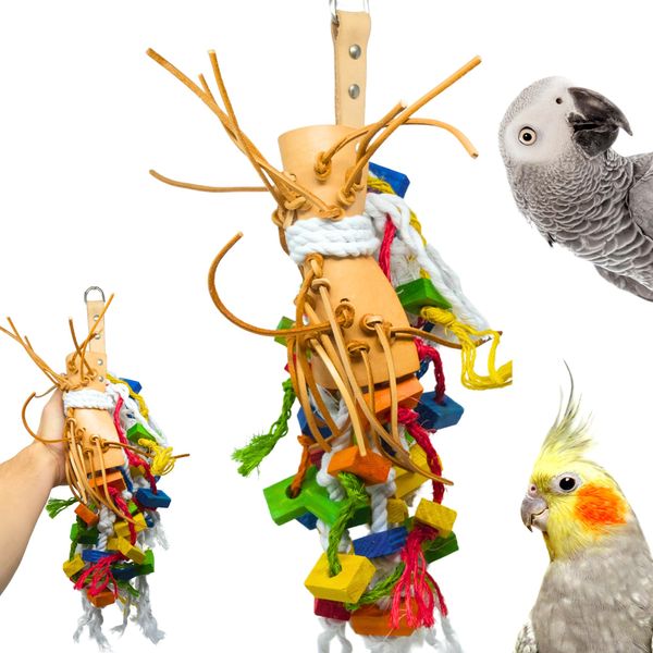 Bonka Bird Toys 2630 Medium Leather Side Saddle Chew Forage Preen Parrot Cage Toy, African Grey, Conure, Quaker, and Similar Breed Sizes