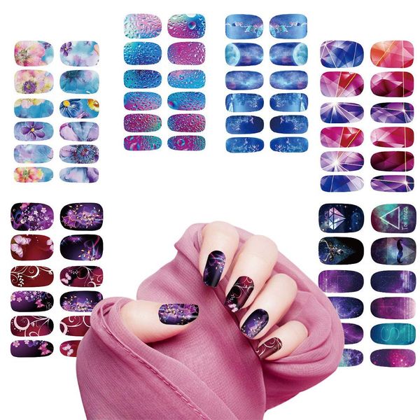 Fanoshon Beautiful Nail Stickers, Stick-on Manicure Set for Women, 6 Pcs Ultra Thin Nail Stickers for Cute Work and Casual Nail Decoration