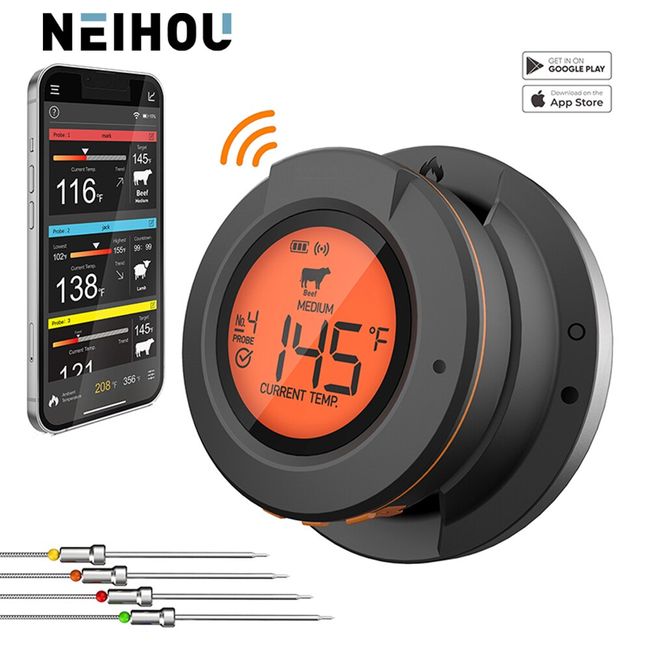 Wireless Digital Bluetooth Smart Bbq/oven Grill Meat Thermometer 2 In 1 For  Meat Food Smoker BBQ Charcoal Grill And Oven Smoker