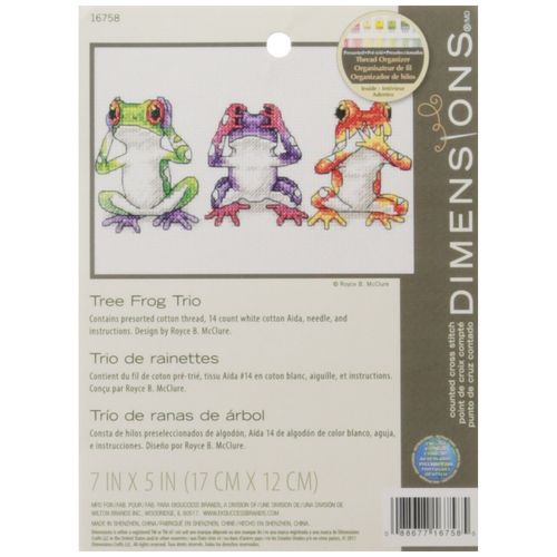 Dimensions Tree Frog Trio Counted Cross Stitch Kit, 14 Count White Aida, 5" x 7"