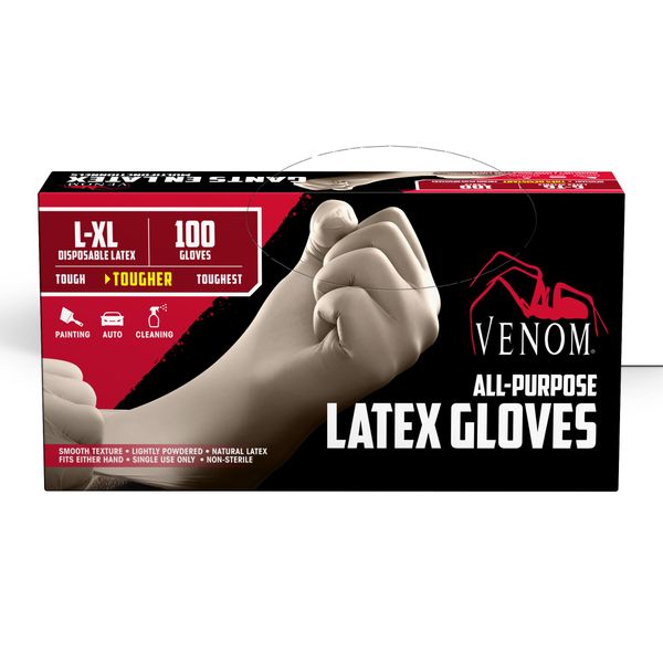 Medline Venom Powdered Latex Multi-Purpose Disposable Gloves, One-Size, 100 Count
