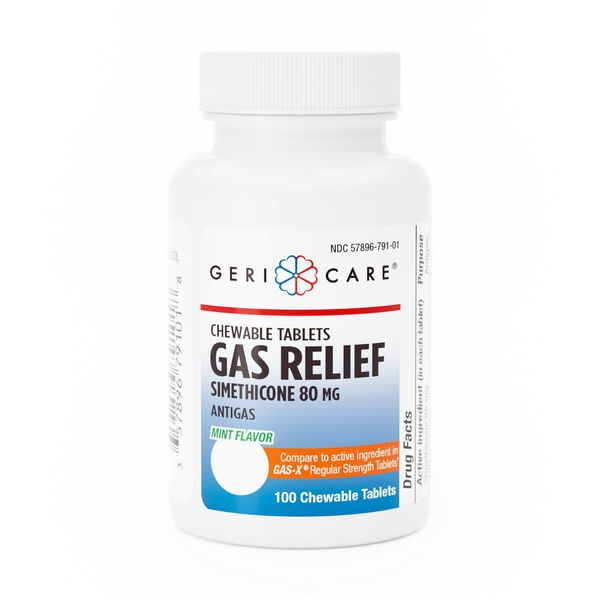 Geri Care Gas Relief Antiflatulent Simethicone 80mg Mint Flavor 100 Ct Pack of 3