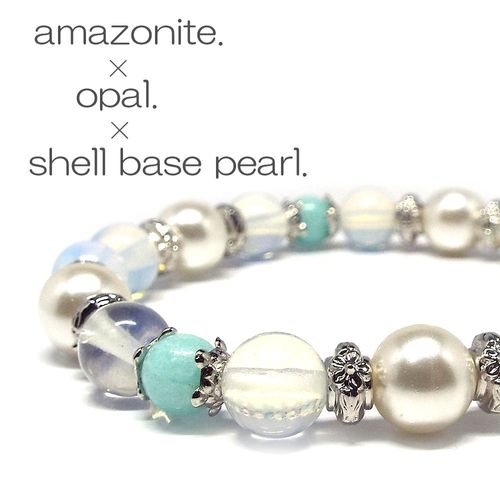 [SION] Natural Stone Power Stone Bracelet, Shell Pearl, Amazonite, Opal, Rubber Stone