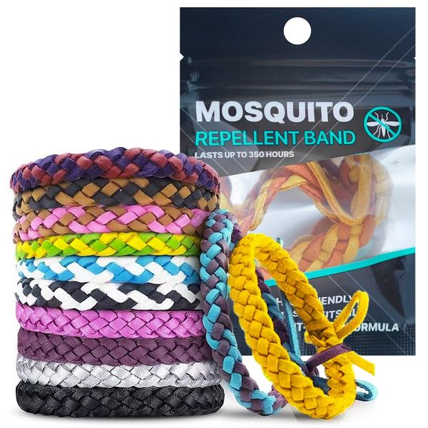 Mosquito Repellent Bracelet 10 Pack, Adjustable Leather Deet-Free Natural Insect Mosquito Bands for Adults & Kids, 350 Hour Insect Bug Repellent Protection.