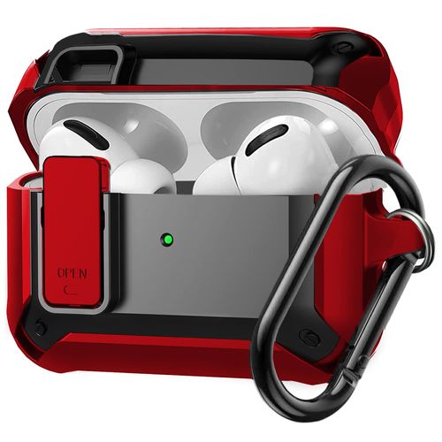Olytop for Airpods Pro 2/1 Gen Case Cover with Lock (2019/2022/2023), Rugged Locking Case for Airpod Pro 2nd/1st Generation Shockproof Armor Protective Skin for Apple iPod Pro, Red/Black
