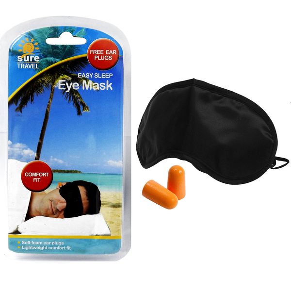 Sure Travel Comfort Sleeping Eye Mask Shade + Foam Noise Reducing Ear Plugs Single Set - 1 x Eye Mask + 1 x Pair Ear Plugs