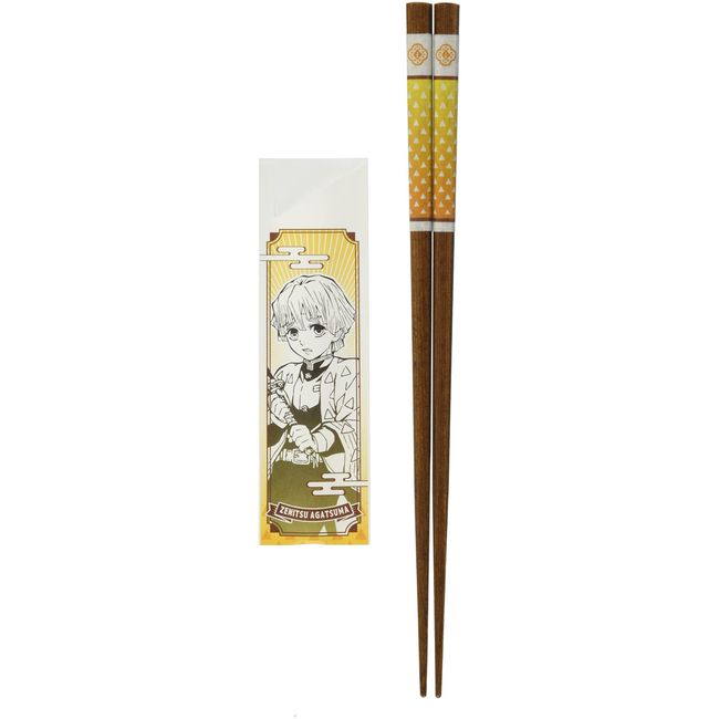 Kin-Jo Pottery 073552 Devil Blade Zenitsu Gasuma Painted Chopsticks L Approx. 9.1 inches (23 cm) Washi Roll Brown