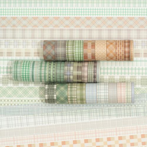 Songdao Grid Washi Tape Set 36 Rolls Tartan Decorative Adhesive Tape Colourful for Scrapbooking, Bullet Diary, Planner, Gift Wrapping (3-Green & Brown)