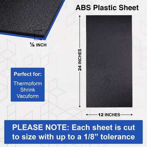 Duco ABS Plastic Sheet 1/8 Inch Thick 12" x 24" - Pack of 1 Rigid ABS Sheet with Textured Plastic Front - 0.125" Thick Heat Moldable Thermoplastic Sheet for DIY Use - Black Plastic Sheet