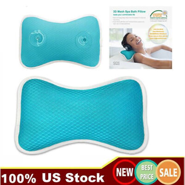 3D Mesh Bath Pillow Spa Pillow Head Rest for Hot Tub Bathtub & Suction Cup -Blue