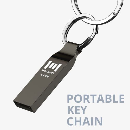 MOSDART Waterproof 64GB USB2.0 Flash Drive, exFAT Metal Memory Stick with Keychain, for System Back, Data Storage, Titan Gray
