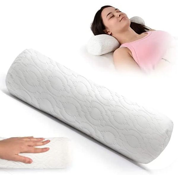 Becky Cameron Neck Roll Pillow Orthopedic Bolster Crumbed Foam Filled Cylinder Cushion Pad Lumbar Support Leg Pain Comfort Cervical Round Pillow ideal for Rest Reading Sleeping (12" x 6" Round)