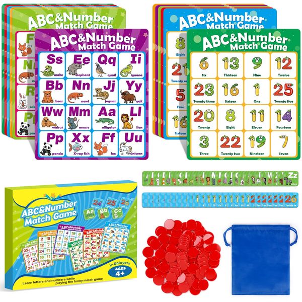 Quilinz Alphabet Bingo Game,Letter/Number/Sight Word Bingo Game for Kids,ABC and 123 Bingo Board Games for Kids 4-6,Alphabet Learning Toys for Kindergarten,Matching Game,Perfection Game for Kids