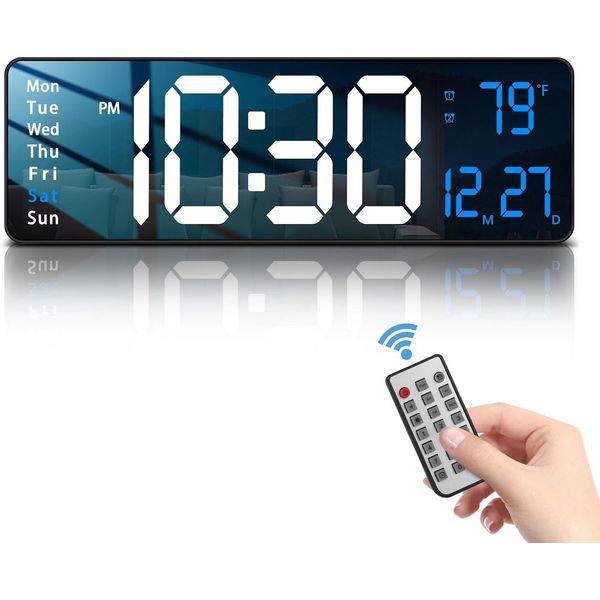 16-inch Digital Wall Clock with Remote Control, Large Display Digital Clock w...