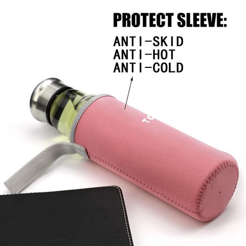TOPOKO 18.5 Ounce Top Level Quality Stylish Environmental Borosilicate Glass Water Bottle With Nylon Sleeve - Tea Infuser Bottle Eco-Friendly Ideal Gift for Parents Friends (Pink)