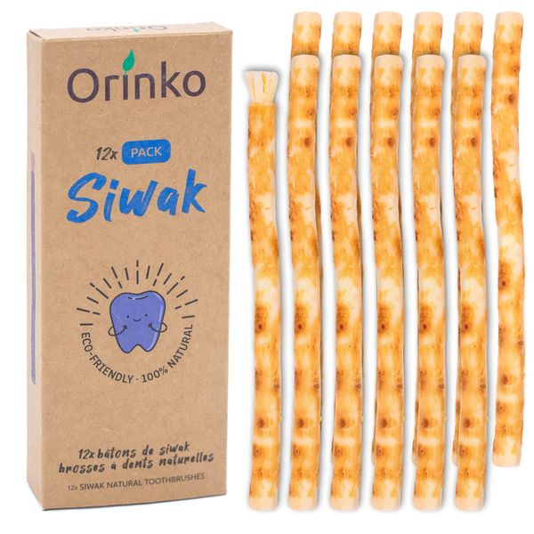 Orinko 12 Miswak Sticks - 100% Natural Toothbrush - Cleaning, Disinfecting and Whitening - Ecological, Biodegradable and Vegan