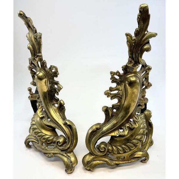 Vintage Brass Set Pair of Two 2 New York Sheffield Brass Fireplace Andirons 8L