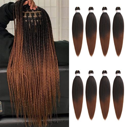 Xtrend 8 Packs 16 Inch Ombre Brown EZ Braiding Hair Extensions Pre Stretched for Box Braids Yaki Straight Kanekalon Fibre Pre Stretched Crochet Braiding Hair Extensions T30#