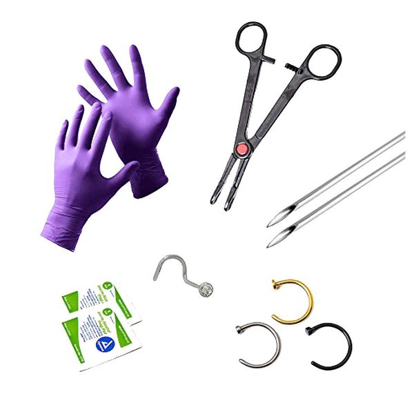 10Pcs Nose Piercing Kit - Professional Piercing Kit, Includes Nose Rings 20G Nose Screw 316L Surgical Steel 18G Piercing Needles, Gloves, AlcoholPads, Forceps Clamps for Nose Piercing Tools Supplies