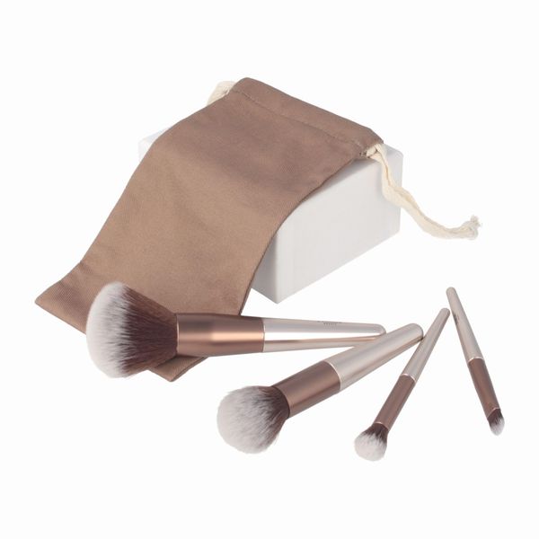 PARSA Beauty Set di 5 pennelli da trucco per cipria, fard, ombretto e correttore, con custodia, set di pennelli per il viso compatto, perfetto per i viaggi, strumenti professionali