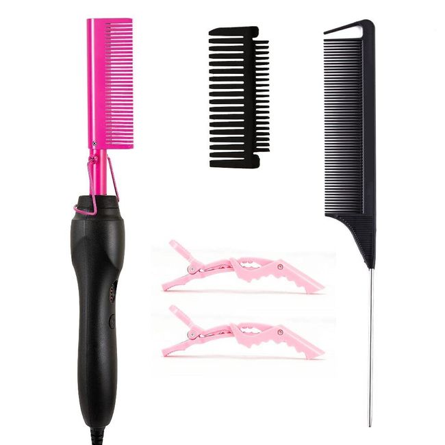 Pink Hot Comb Electric Hot Comb Heating Pressing Combs Hair Straightening [Po...