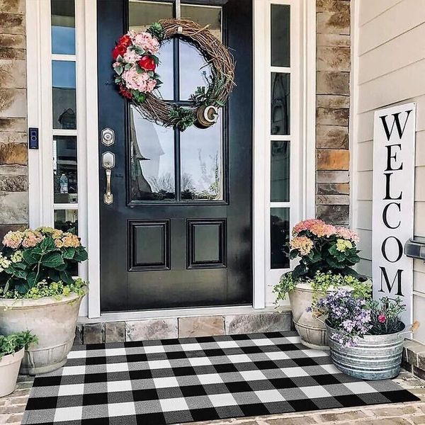 Elegant Buffalo Check Doormat – Black & White, 27"x44" for Farmhouse Style