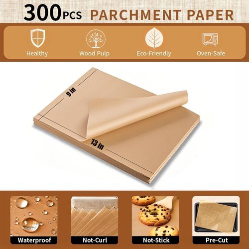 300PCS Parchment Paper Baking Sheets, 9x13 Inch,Non-Stick Precut Baking Parchment,Heavy Duty Unbleached Parchment Paper for Air Fryer, Oven, Bakeware, Steaming, Cooking Bread, Cupcake, Cookies