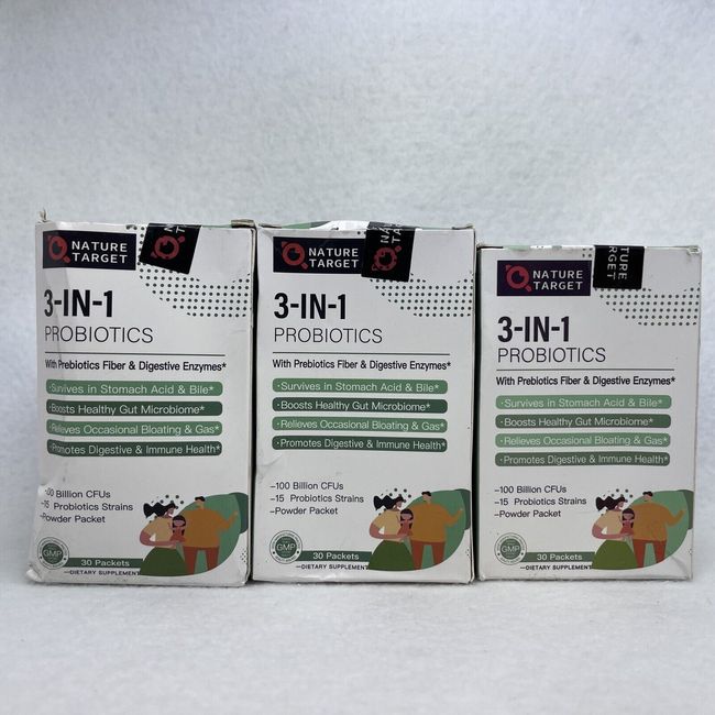 (3) Nature Target 3-IN-1 Probiotics 100 Billion CFUs 3x30 Packets Exp. 11/24