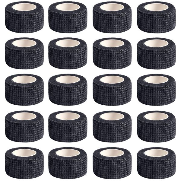 20 Rolls Self Adhesive Bandage, Elastic Bandage Tape 2.5cm x 4.5m Cohesive Bandage Wrap, Black Football Tape Wrist Tape for Joint Fixation, Sports Protection, Pet and Horse Wraps