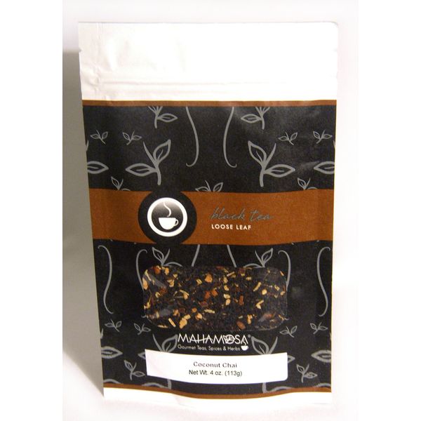 Mahamosa Black Chai Tea Loose Leaf (Looseleaf) - Coconut Chai Tea 4 oz (with ginger root, cinnamon, shredded coconut, ginger, coconut and vanilla flavors)