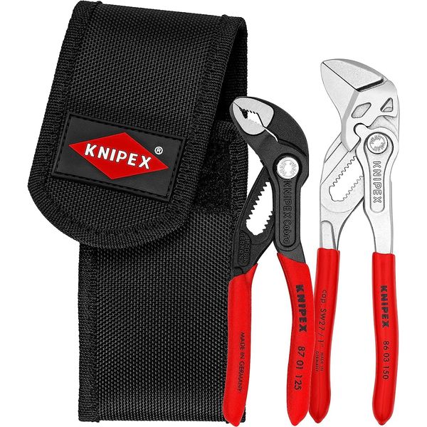 KNIPEX Mini Pliers Set, 2 Parts, Includes KNIPEX Cobra XS and Pliers Wrench XS, Tool Bag, Belt Clip, Tool Set, Edc, 00 20 72 V01