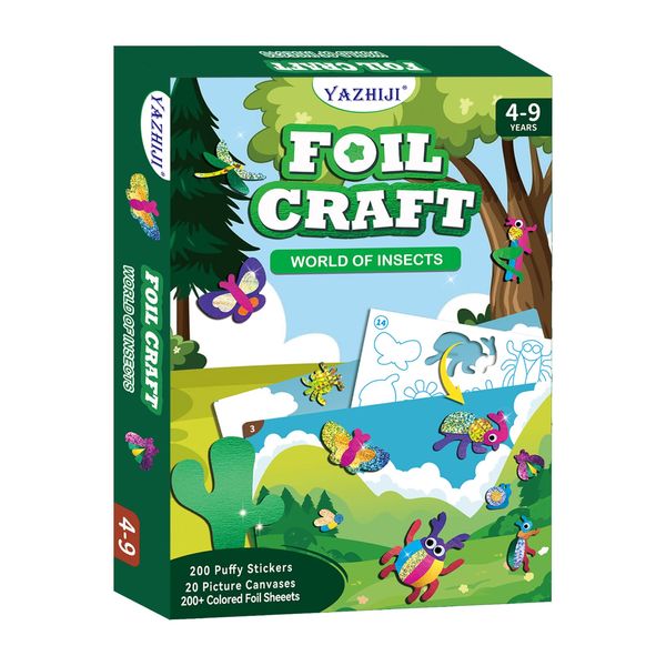 Yazhiji Foil Art Craft Kits for Kids - Bugs Butterfy Mess -Free Fun Activity Set for Child, DIY Printing Craft Kit,Gifts for Ages 4 5 6 7 8 9 10 Years Old, Art Supplier Toys for Boys Girls