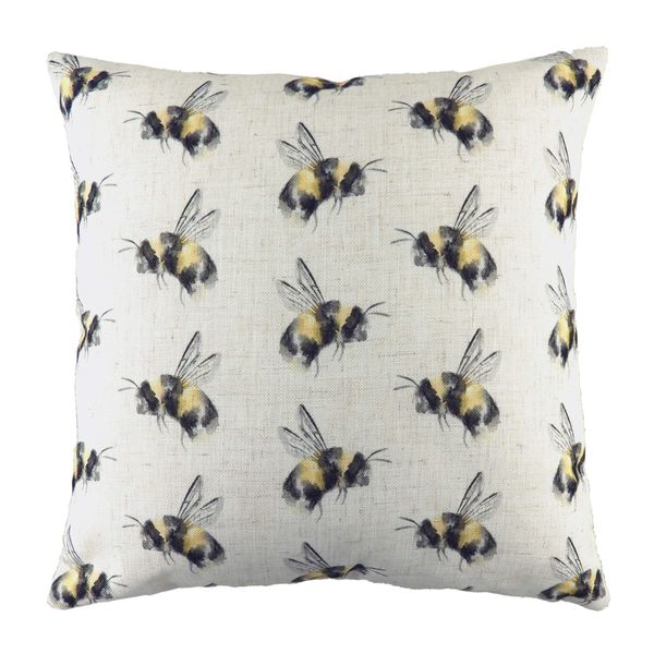 Evans Lichfield Bee You Repeat Cushion Cover, Polyester, Linen, White
