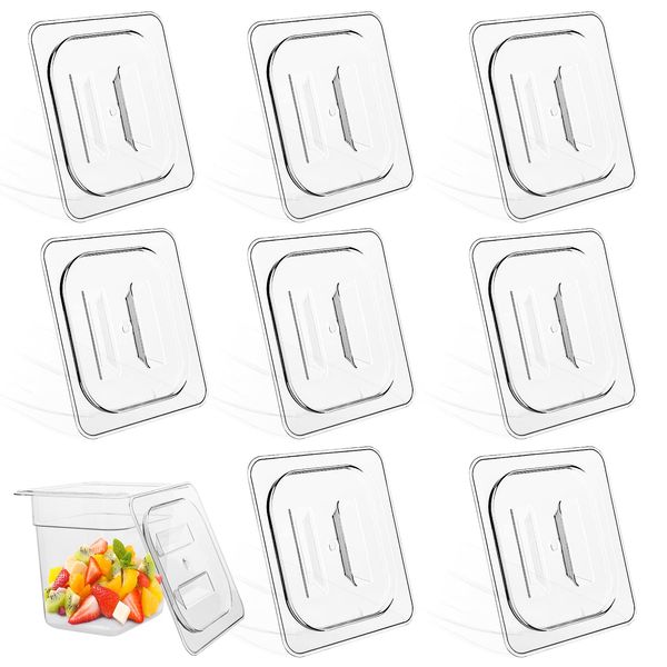 8 Pcs Polycarbonate Hotel Pan Lids with Handle 1/6 Size Food Pan Lid Clear Plastic Steam Table Pan Lid 6.9”x 6.3”Commercial Food Storage Containers Covers for Restaurant Hotel