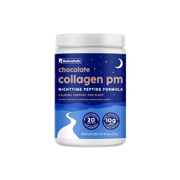 NativePath Collagen PM - Chocolate Nighttime Collagen Peptides Powder with Magnesium, GABA, L-Theanine and Melatonin - 20 Servings