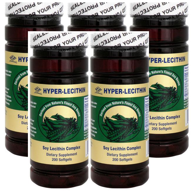 5x Hyper Lecithin, 5 x200 caps with Gingko biloba, Vitamin E, Grape Bark