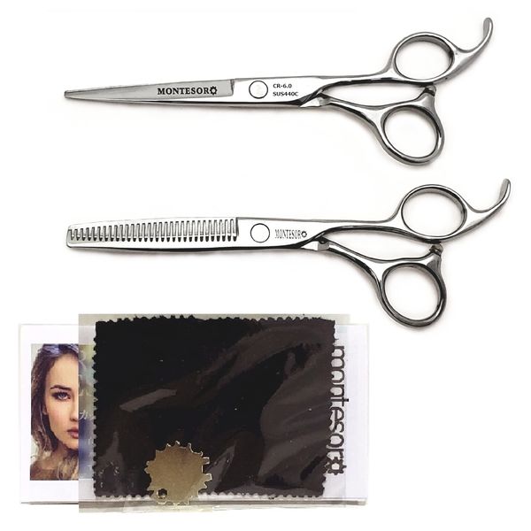 Montesoro 5-Piece Hair Cutting Scissors, For Thening Haircut, Self-Cut, Rust Resistant, Premium Material SUS440C (6 Inch Scissors, 6 Inch 20% Seng)