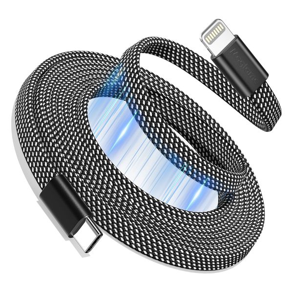Magtame iPhone - Charging Cable Type C, Automatic Winding, Flat Flat Lightning Cable, USB-C, 3A Rapid Charging, MFi Certified Type C Lightning, Memory Retention, Compatible with iPhone 14, iPhone 13,