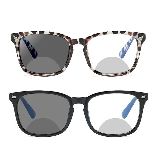 Transition Sunglasses Photochromic Business Bifocal Reading Glasses Men Women 2 pairs Fashion Light Far and Near Presbyopia (2pcs-black&leopard, 2.0)