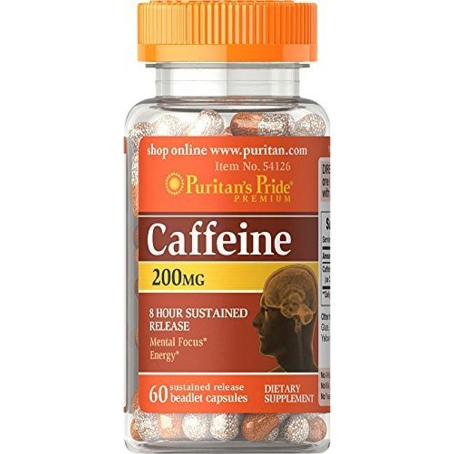 2 Bottles of Puritan's Pride Caffeine 200 mg 8-Hour SR-(60 Capsules x 2 = 120)