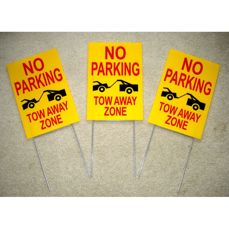 3 NO PARKING TOW AWAY ZONE 8X12 Plastic Coroplast Signs with Stake (2 ...