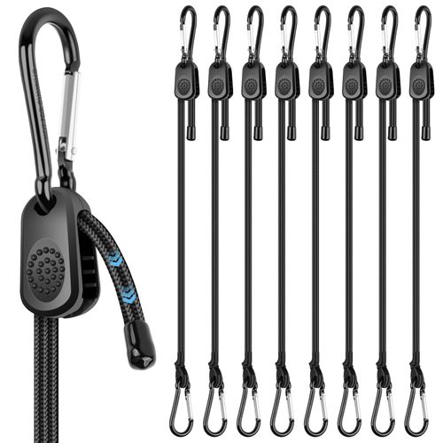 Adjustable Bungee Cords with Hooks 48 Inch, 8 PCS Adjust from 7" to 48" Bungee Straps with Carabiner Hooks Heavy Duty Outdoor for Camping, Cargo, Bike,Tarps, Tents, Bike, Luggage, Boats,etc