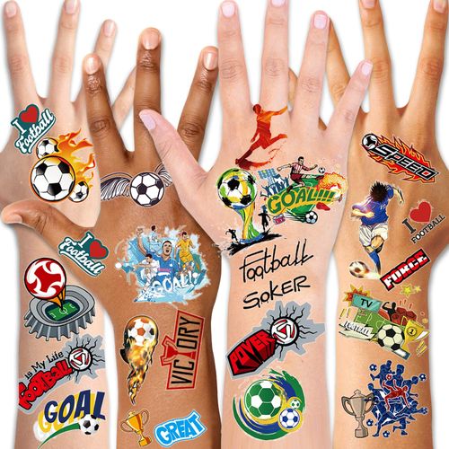 Qpout Football Temporary Tattoos Soccer Ball Tattoos for Kids Boys World Cup Soccer Fake Tattoos Children Birthday Party Bag & Stocking Fillers Kids Games Gift Party Favour Supplies, 10 Sheets