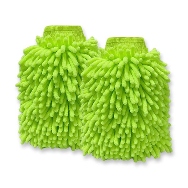 NOUJULOUN Car Wash Mitt, Chenille Car Washing Mitt, Microfiber Car Wash Mitt Scratch Free, Double-Sided Thickened Gloves (Green, 2Pack)