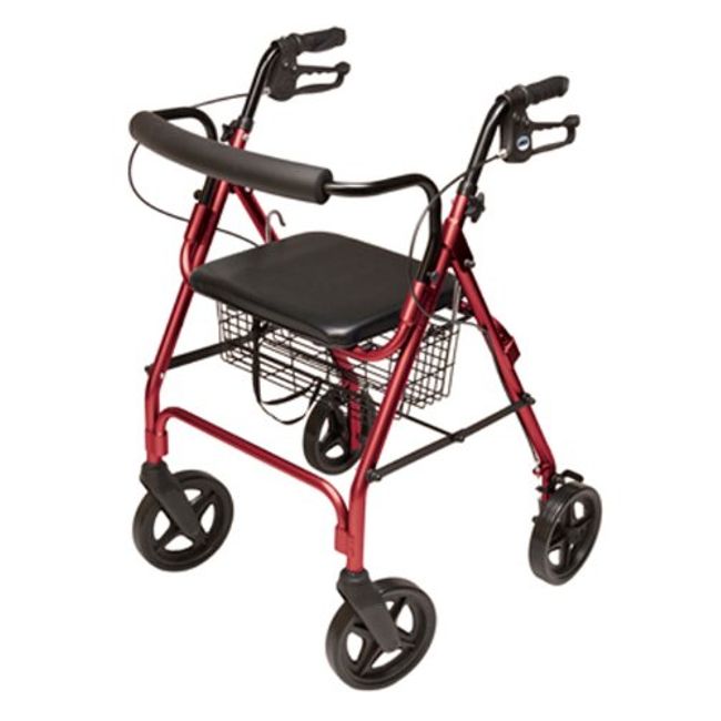 Lumex Aluminum Rollator with Curved Back Wheels, 8 Inches, Burgundy