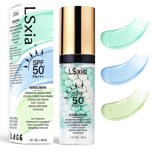 3 In 1 Primer for Face Before Makeup, SPF 50, Tinted Moisturizer Sunscreen Isolation Cream, One Step Color Corrector Makeup Primer, Color Correcting Concealer Oil Control, Base de Maquillaje, #02